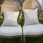 mr mrs chairs pillow wedding sweetheart table