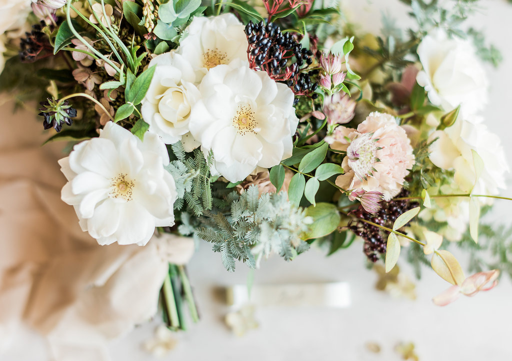 Wedding budget for lush rustic bridal bouquet with greenery and blush flowers